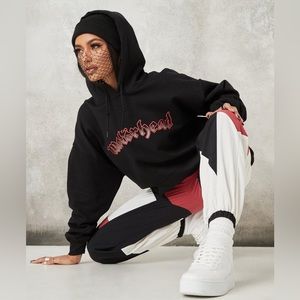 Black Motorhead Brushed Back Oversized Hoodie